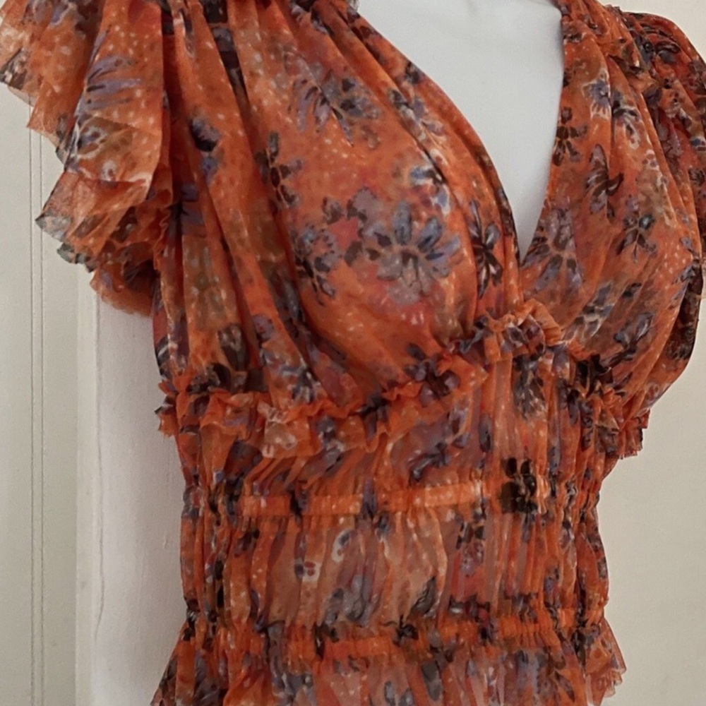 Floral Ruffle Sleeve Orange Top free people size s